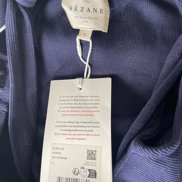 BNWT Sezane Evie Dress, navy, size US L - Picture 5 of 7